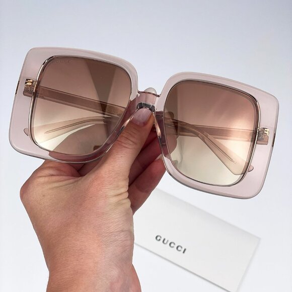 Gucci GG1314S 005 Sunglasses Transparent Sand Brown Gradient Mirrored Oversized main image 8